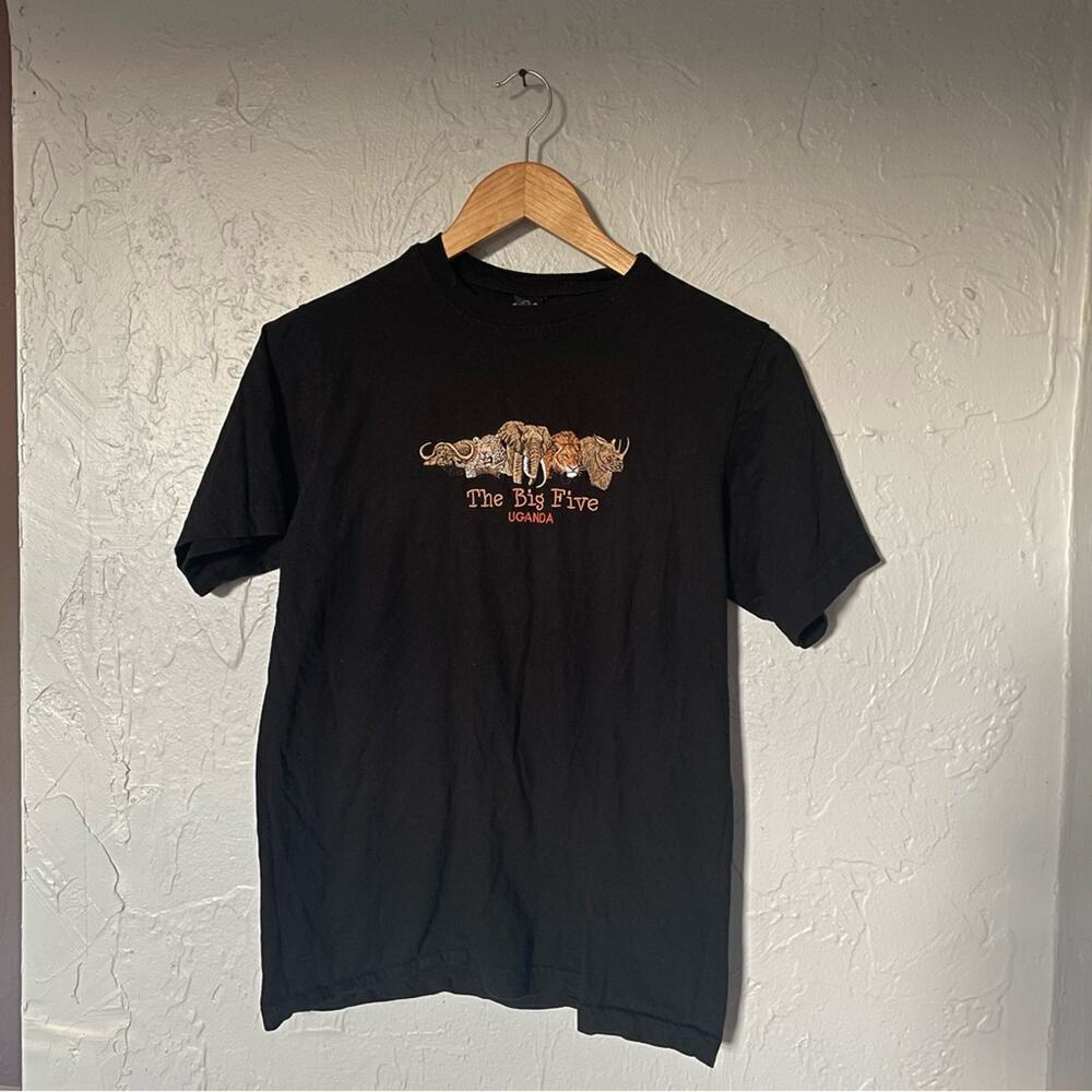 The Big 5‎ Uganda Animal Punch Black Cotton T-Shirt size Small Adult